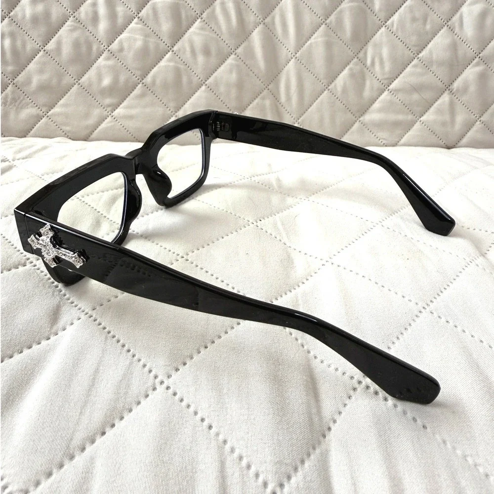 Black Crystal Cross Decor Fashion Glasses Rectangular Clear Lens